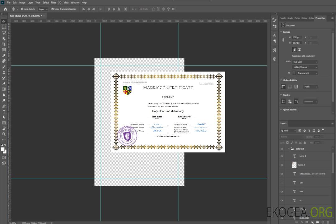 Modèle Word et PDF de certificat de mariage irlandais template